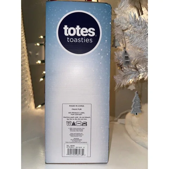 Totes Toasties Mens Memory Foam Slippers Size LG 9-10 Navy Blue Faux Fur Lined - Picture 5 of 5